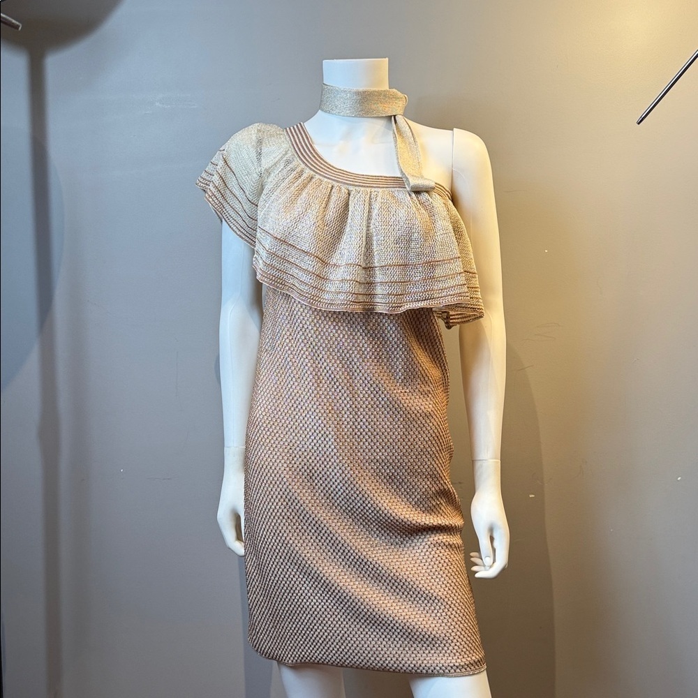 Missoni Metallic Gold Strapless Ruffle Dress with Belt. Size IT 33 (US 2-4)